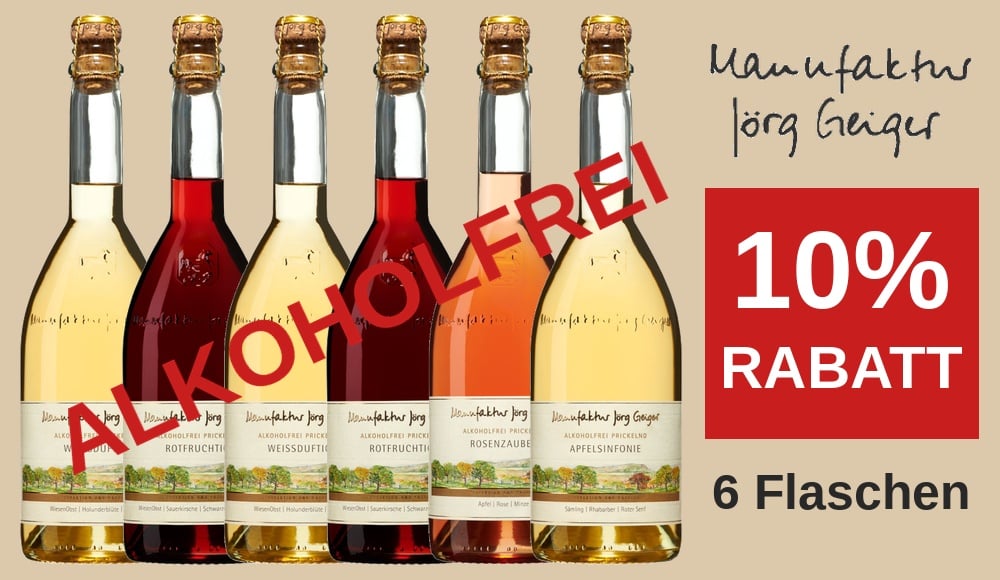 Probierpaket Geiger 2x weißduftig, 2 rotfruchtig, 1 Rosenzauber, 1 Apfelsinfonie